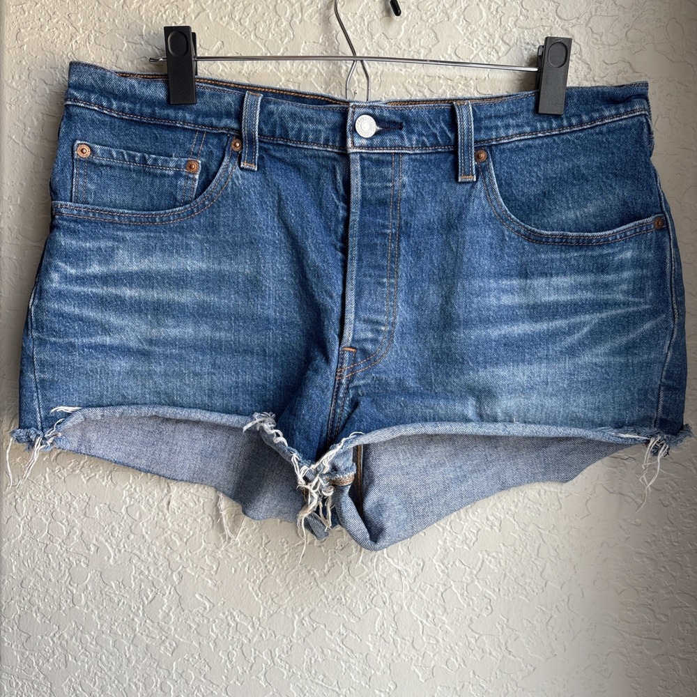 Levi's 501 Women 32 Jean Shorts Blue High Rise Cut Off Denim Button Fly